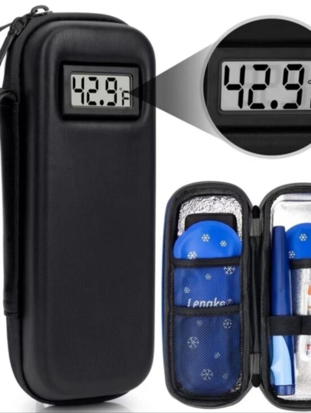 Black Travel Electronics Case with Built-In Thermometer